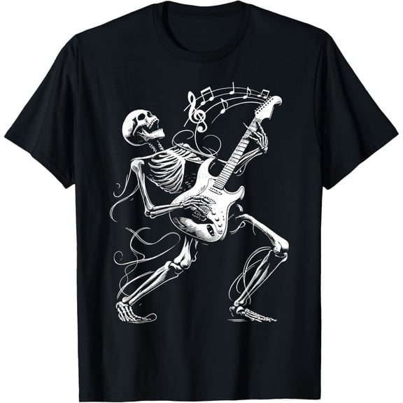 Vintage Skeleton Playing Guitar Music Funny Gifts For Men Women Rock Band T-shirt