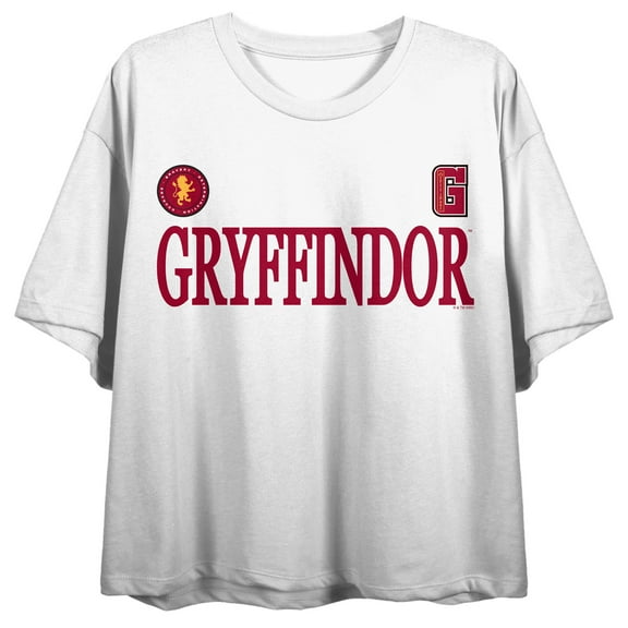 Harry Potter Gryffindor Mascot Women's White Crew Neck Short Sleeve Crop Top-XL