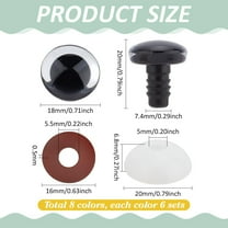 48pcs 18mm Glitter Safety Eyes 8 Colors Crochet Safty Eyes Amigurumi Eyes Half Round Plastic Safety Eyes for Amigurumi Crochet Stuffed Animals Bear Puppet Crafts