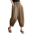 thumbnail image 1 of Gibobby Pantalones de Casuales para Mujer Nuevos pantalones sueltos de cintura elástica con cordones de algodón y lino de color liso (Café, XXL), 1 of 4