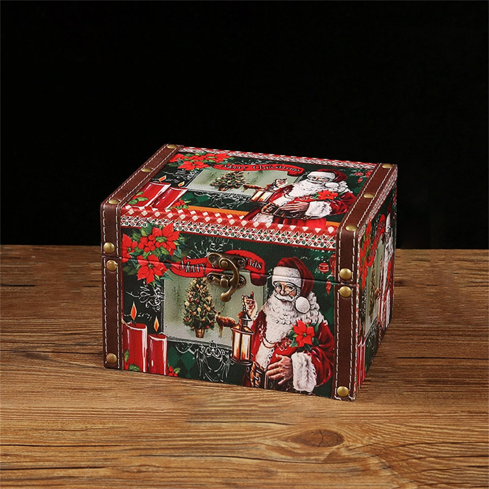 XKHHLH PU Leather Wooden Storage Box with Lid Small Antique Jewelry Treasure Box, Vintage Treasure Chest Box with Handle for Cards,Photo,Keepsakes Gift for Christmas Birthday