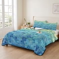 thumbnail image 2 of Twin XL Quilt Set 68''x98'', Turquoise Blue Teal Lightweight Bedspread Coverlet Set with 2 Pillow Shams, Chic Stained Glass Texture Aesthetic Breathable All Season Quilt Bedding for Dorm/Guest Room, 2 of 9