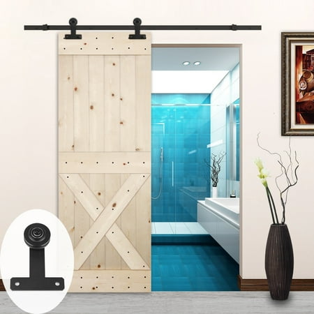 Lubann 30in X 84in Unfinished Half X Brace Knotty Pine Barn Door With 6 6ft Sliding Door Hardware Kit T Style