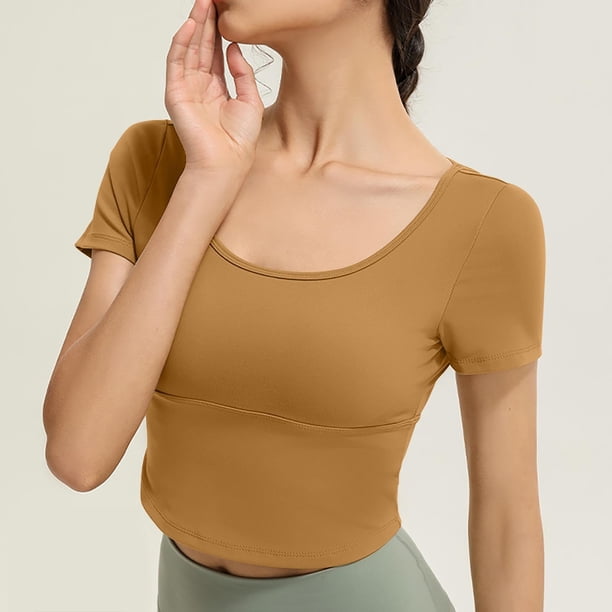 Fiudx Ropa de Mujer Blusas Deportivas Informales con Cuello Redondo y Manga Corta Sin Espalda para Mujer