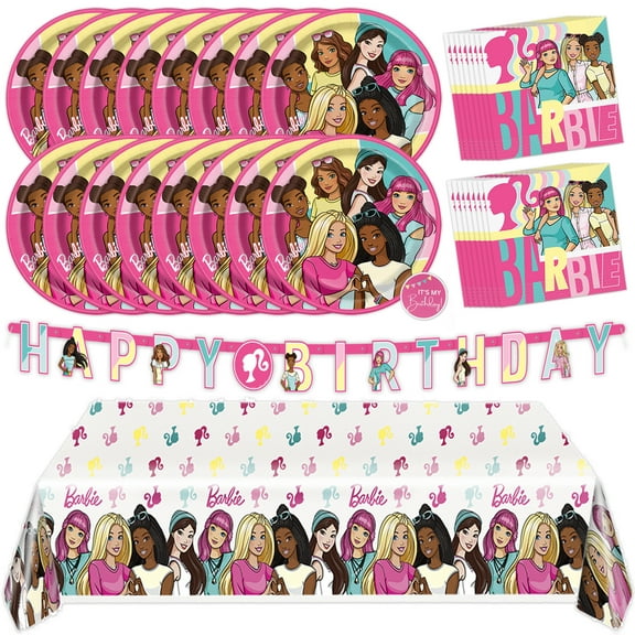 Barbie Party Decorations | Serves 16 Guests | Banner, Tablecover, Plates, Napkins, Sticker