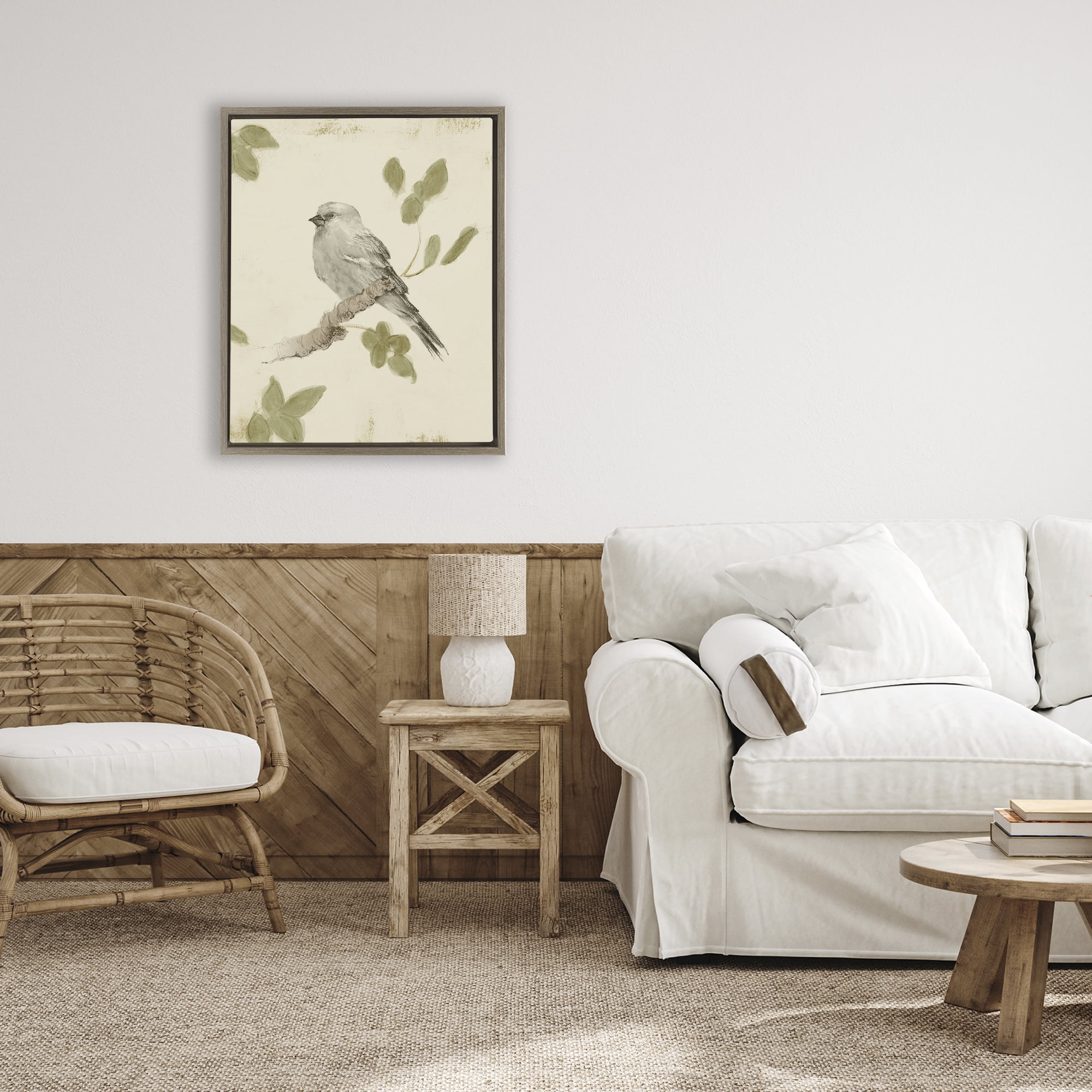 Stupell Industries Bird Scene on Neutral Brown Framed Floater Canvas Wall Art, design by Lanie Loreth
