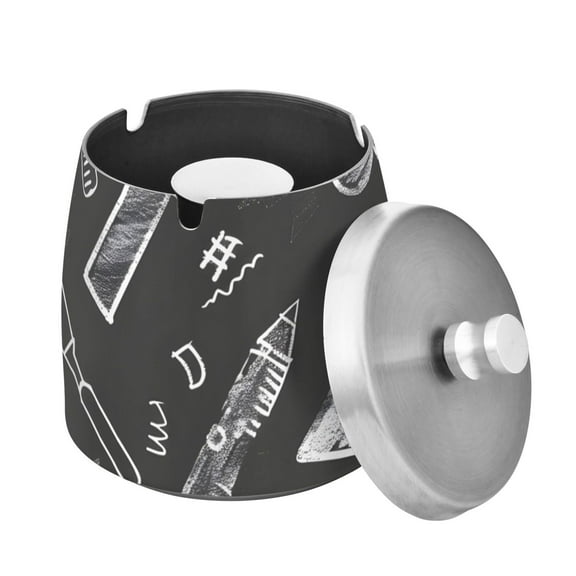 Outdoor Ashtray with Lid for Cigarette Stainless Steel Smokeless Ash Tray for Patio Home Table Decor Sketches Numbers and Character
