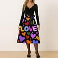 thumbnail image 2 of Valentines Dress for Women with Heart Print and Script Pattern A-line Flared Long Sleeve V-Neck Dress Multicolor 5XL, 2 of 4