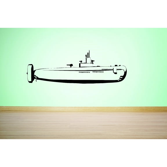 Custom Wall Decal Sticker : Underwater Submarine Watercraft Silhouette 20x40 Inches