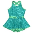 thumbnail image 3 of Miutii Kids Girls Shiny Sequins Gymnastic Unitard Cami Metallic Cutout Back Jumpsuit for Modern Dance Jazz Skating Lake Green 10, 3 of 5