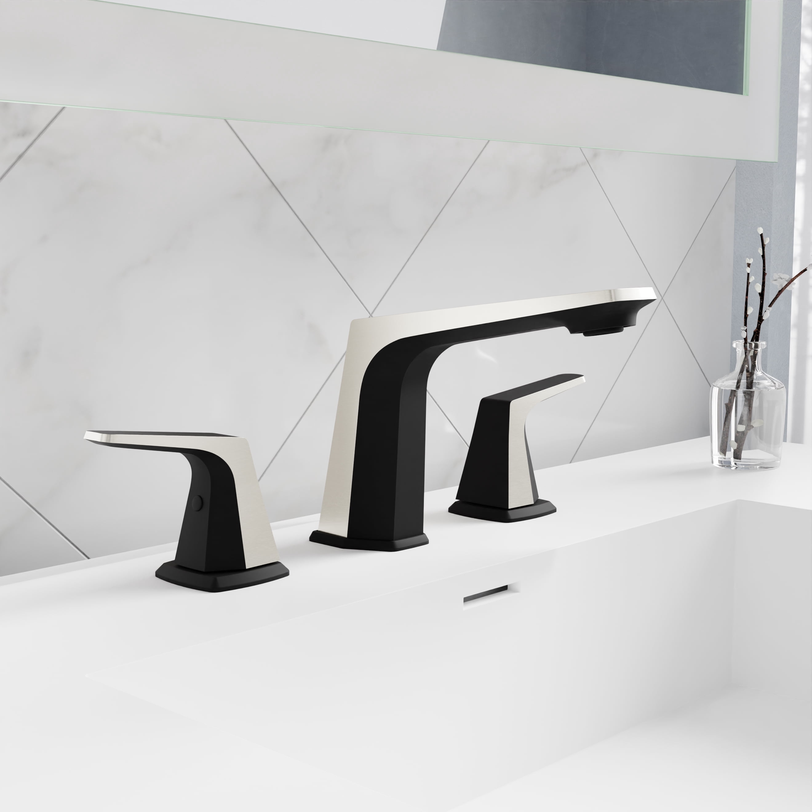 ANZZI 2-Handle 3-Hole 8 in. Widespread Bathroom Faucet With Pop-up Drain in Matte Black & Brushed Nickel