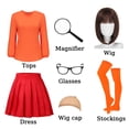 thumbnail image 2 of Couples Halloween Costumes for Women Velma Cosplay Outfit Orange Velma Costume with Mini Skater Skirt, 2 of 6
