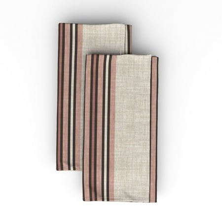 

Linen Cotton Canvas Dinner Napkins (Set of 2) - Rustic Stripe Pink Striped Midcentury Modern Texture Decor Minimal Geo Geometric Home Print Cloth Dinner Napkins by Spoonflower