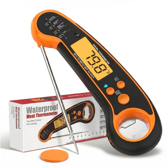M Buder Digital Meat Thermometer, Waterproof Instant Read Food Thermometer for Cooking Grilling, Air Fryer, Professional Thermometer Gift for Men, Dad, Mom, Orange