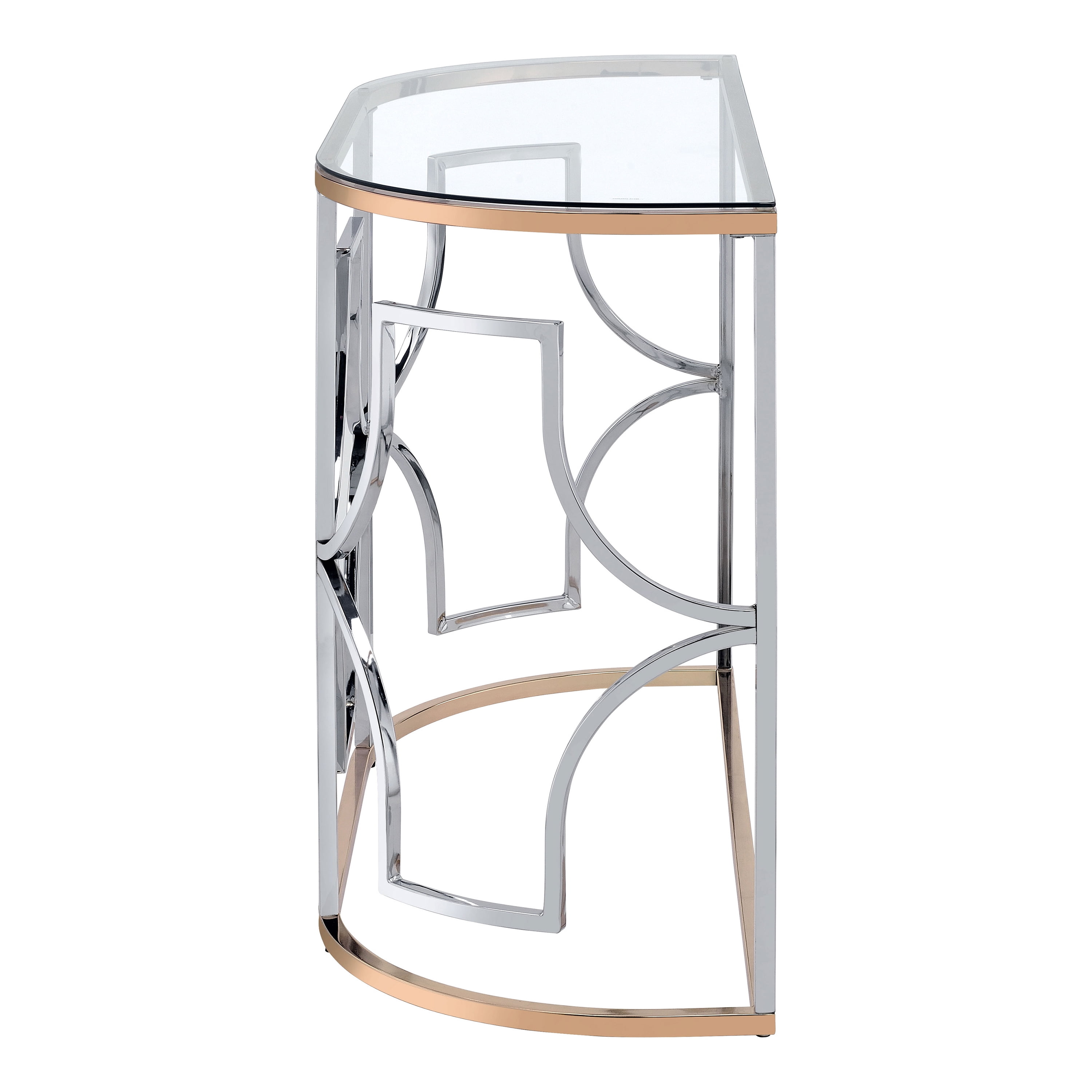 Furniture of America Eulle Half-Circle Glass Top Chrome and Gold Sofa Table