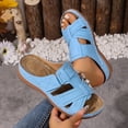 thumbnail image 4 of Gladiator Sandals for Women Summer Beach Vacation Walking Fisherman Slides Boho Hollow out Slip on Orthopedic Shoes Sky Blue Size 8.5, 4 of 7