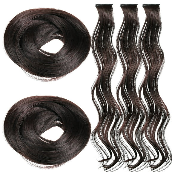 PENIKOKO 5Pcs Long Wavy Synthetic Clip in Hair Extensions Brown for Elegant Hair Styling