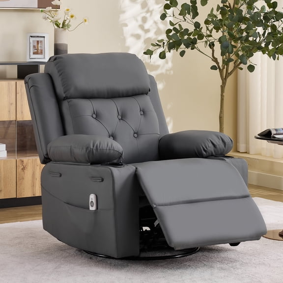 TacleeKii Oversized Swivel Rocking Recliner with Massage and Heat for Big and Tall Adults, Ergonomic Wide Seat Lounge Chair, 400 Lbs, Gray