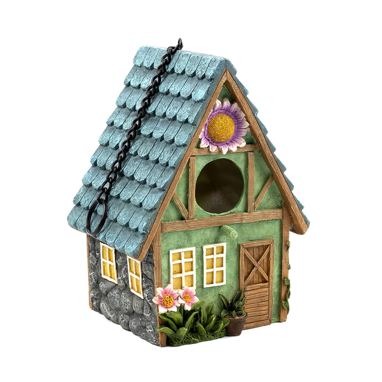 Hand-painted Wooden Birdhouse with Flowers Outdoor Garden Decor by Bo Toys 