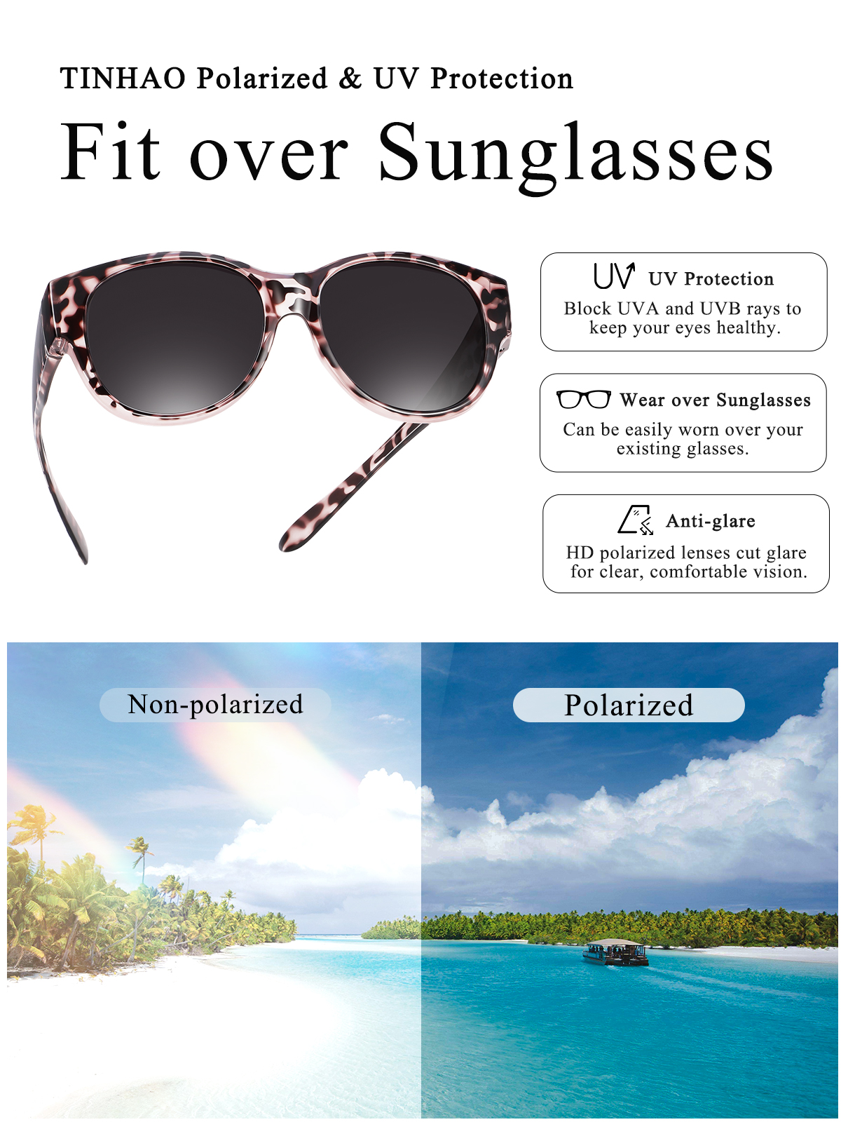 TINHAO Polarized Fit Over Sunglasses, Large Cat Eye photo 3