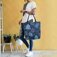 thumbnail image 6 of Open Top Canvas Tote Bag with Zipper Reusable Shopping Bag 13.5x15" Roomy Carryall Blue Leaves and Snowflakes, 6 of 9