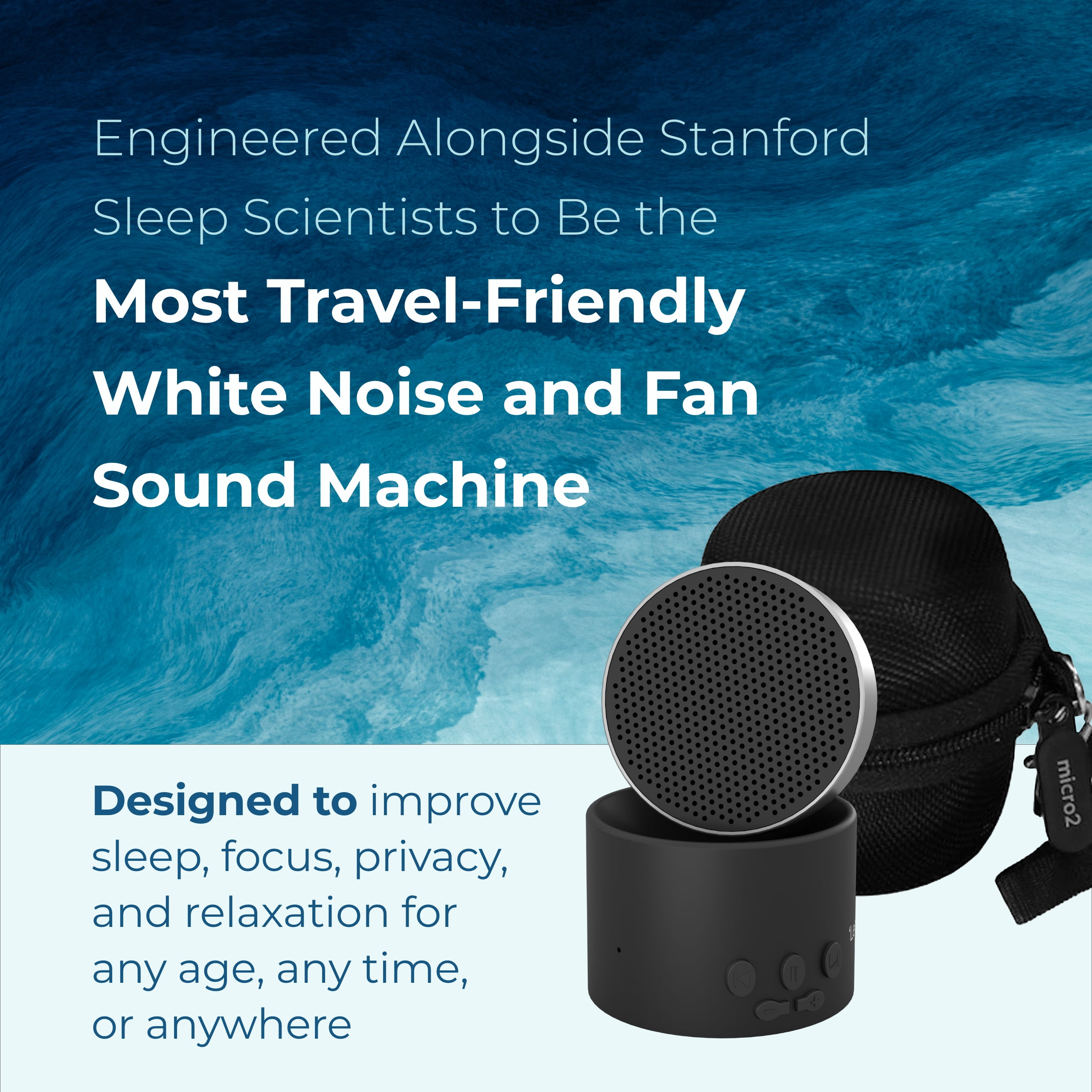 Adaptive Sound Technologies LectroFan Micro2 & Carrying Case for LectroFan Micro2 - Portable Bluetooth Speaker - Compact Sound Machine for Travel - Black Sound Machine & Black Case