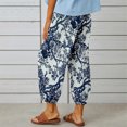 thumbnail image 4 of Pantalones de pierna ancha para mujer, estampado floral, cintura elástica, cierre con cordón, pantalones cortos con puños ceñidos, azul L, 4 of 6