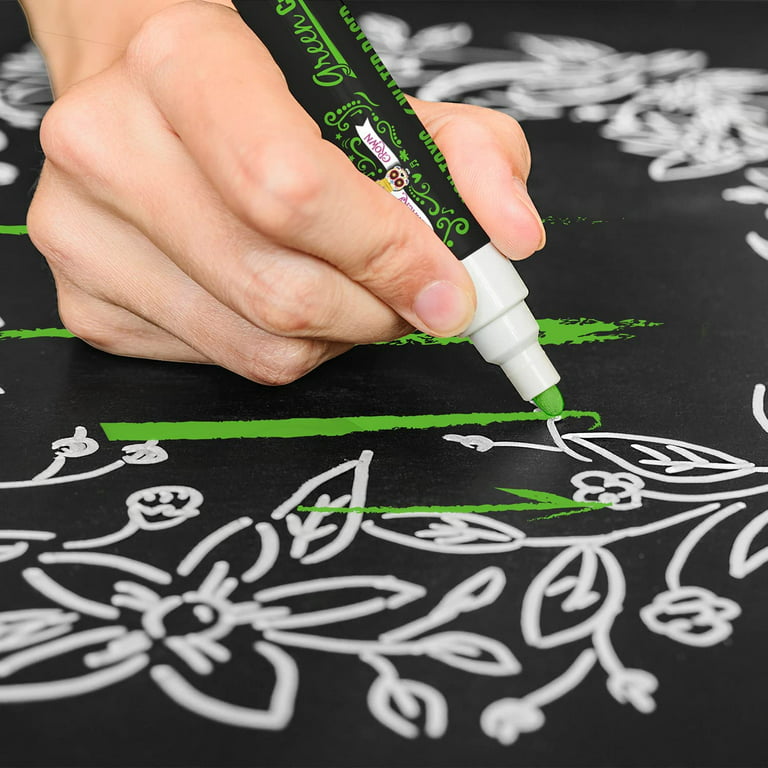 Chalky Crown Liquid Chalk Marker Pen - Dry Erase Marker - Chalk Markers for  Chalkboard Signs, Windows, Blackboard, Glass - 6mm Reversible Tip - 24  Chalkboard Labels Included (Green, 5 Pack) 