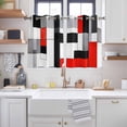 thumbnail image 2 of Red Black Kitchen Curtains Short 45 Inch Length, Abstract Geometric Grey White Middle Century Grommet Top Bedroom Living Room Curtains, Light Filtering Cafe Curtain Drapes 2 Panels Set 84''x45'', 2 of 9