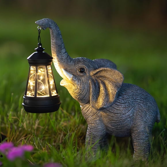Farol con forma de elefante Candieslife con forma de estatua solar para jardín