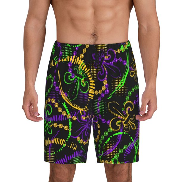Balery Neon Mardi Gras Pantalones cortos de pijama de punto de algodón para hombre con cinturilla y bolsillos-4X-Large