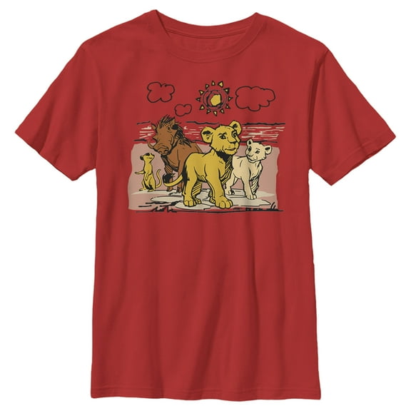 Boy's Lion King Best Friends Cartoon Graphic Tee Red Large