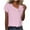 Pink, variant on Solid Color V Neck Button Petal Sleeve Short Sleeve T Shirt Top Woman