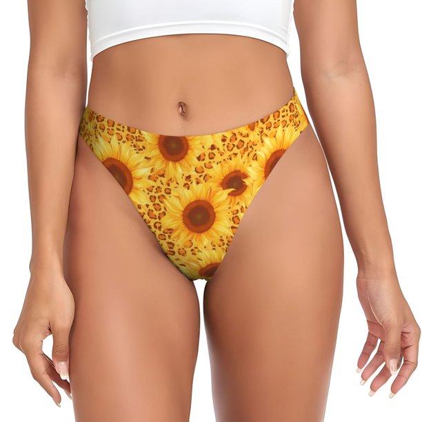 Fotbe Vintage Leopard Print Sunflower Tanga Sin Costuras para Mujer con Estampado – Panties Invisibles, Transpirables y Cómodos para Uso Diario-Small