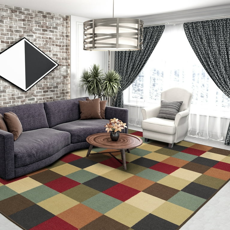 Ottomanson Classics Non-Slip Rubberback Checkered Buffalo Plaid 3x5 Indoor Area Rug, 3'3 x 5', Black Checkered