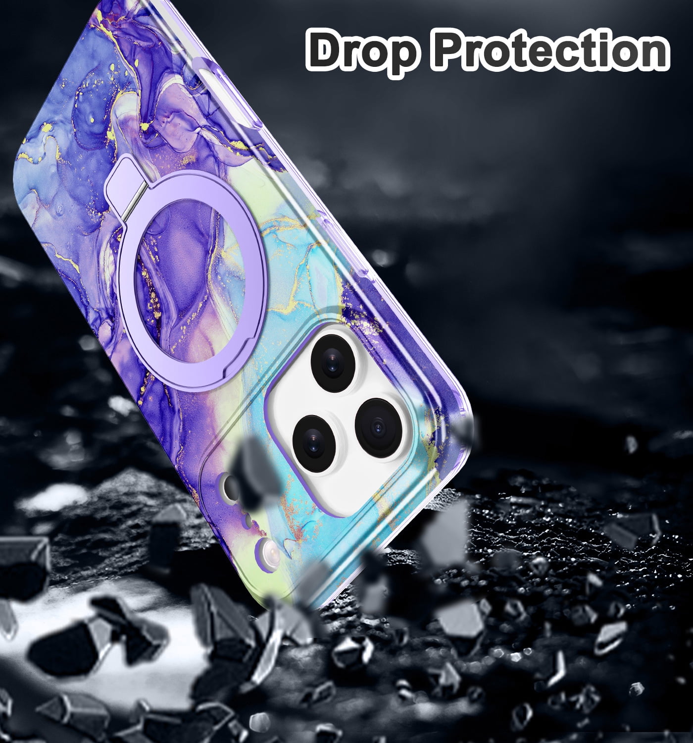CASEFIV for iPhone 17 Pro Case with Magnetic Invisible Ring Stand [Compatible with Mag-Safe],Full Body Rugged Slim Shockproof Marble Pattern Design Casefor Women Men Girls,Violet