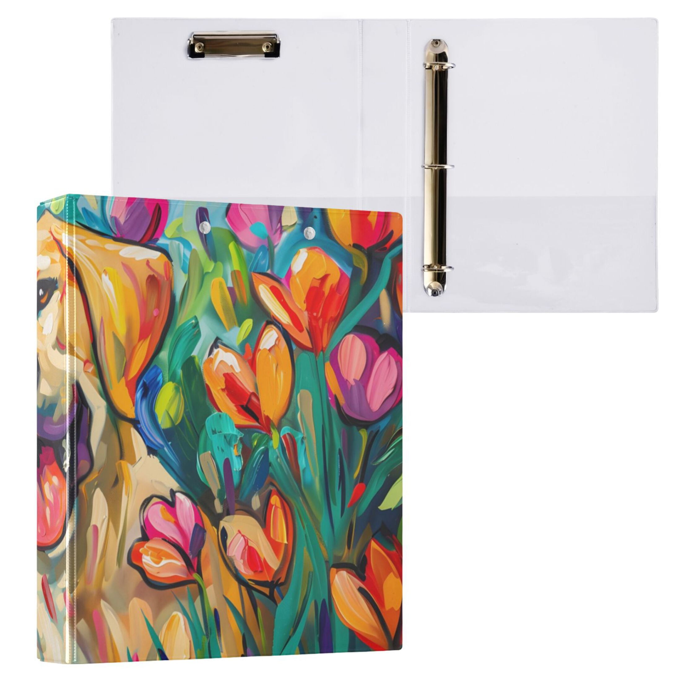 Labrador Dog Flower 3 Ring Binders 1.5 inch Hardcover File Folders with Interior Pockets A4 Size Organizer for School Office Hospital