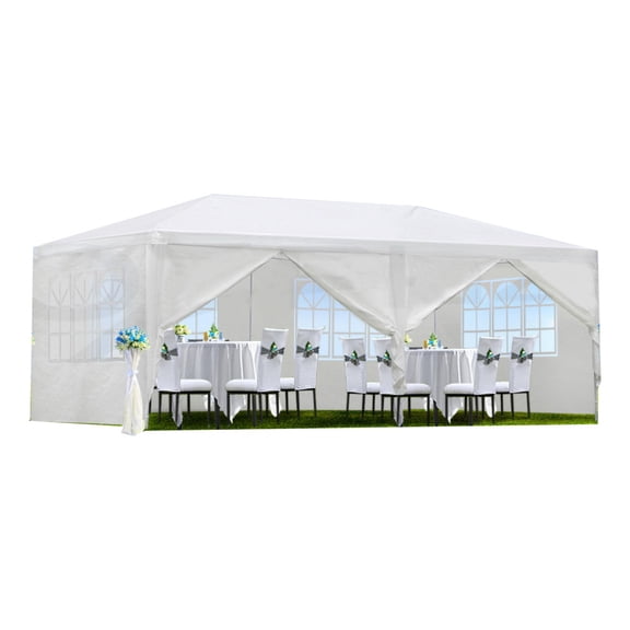 10x20' Wedding Party Canopy Tent, Outdoor Gazebo Large Tent with 6 Removable Sidewalls, Waterproof Outdoor Tent Canopy with Ropes and Stakes for Gardens, Patios, Beaches, Parties, White