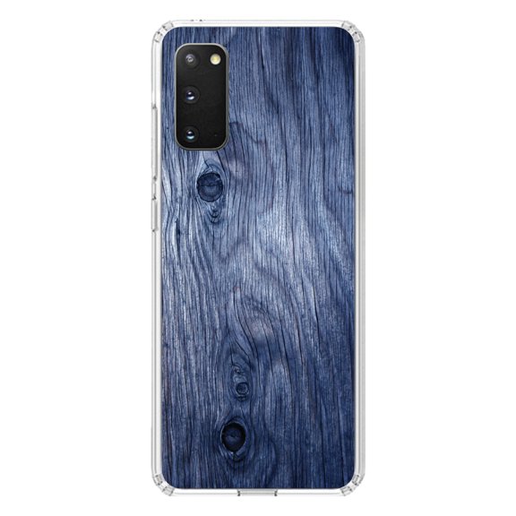 DistinctInk Clear Shockproof Hybrid Case for Galaxy S20 PLUS / 5G (6.7" Screen) - TPU Bumper, Acrylic Back, Tempered Glass Screen Protector - Dark Blue Weathered Wood Grain Print - Printed Wood Image