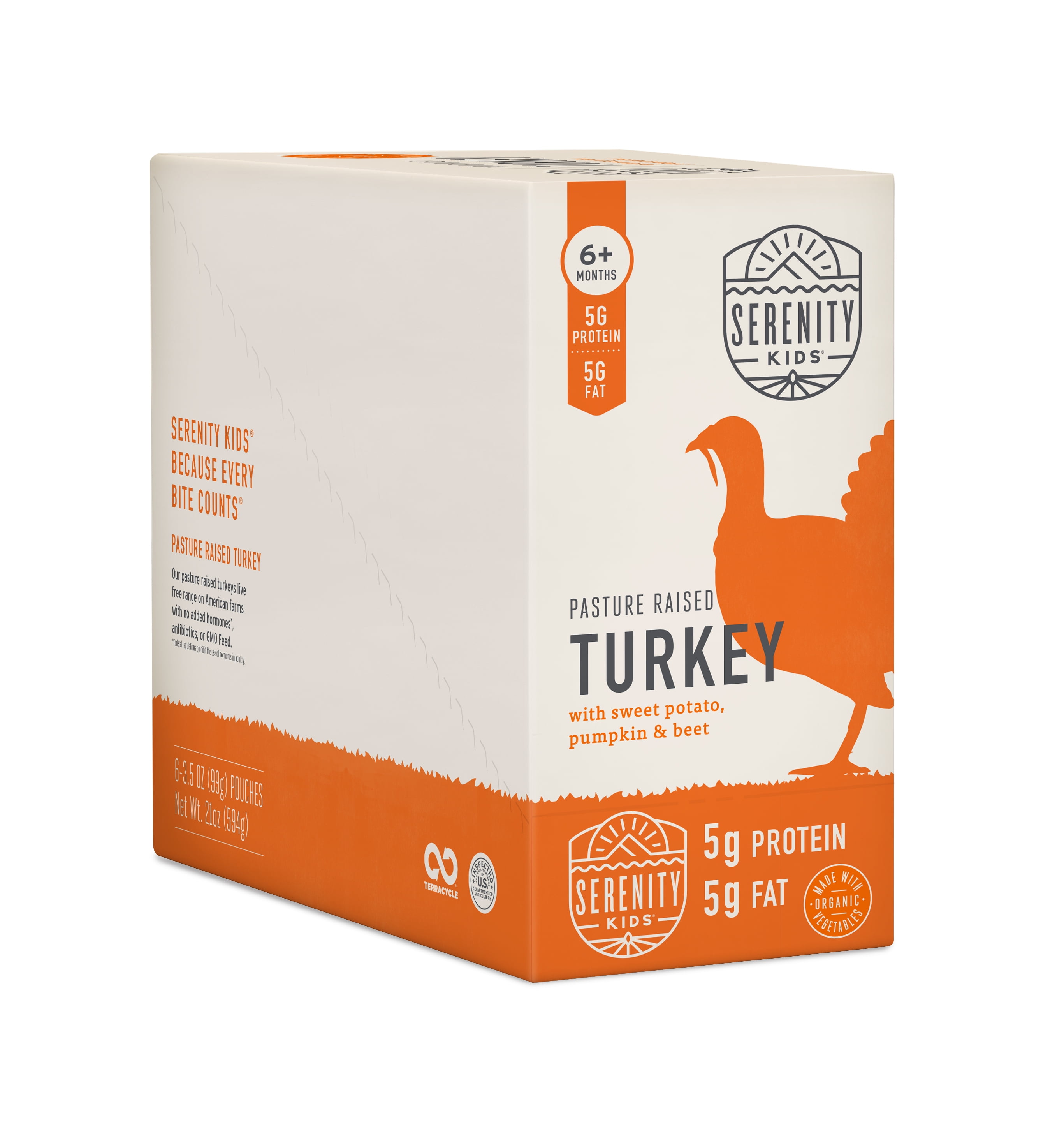 Serenity Kids Free Range Turkey Stage 2 Baby Food Organic Sweet Potato Pumpkin & Beet, 3.5oz Pouch (6 Pack)
