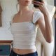 thumbnail image 1 of VISgogo, blusas informales sin mangas para mujer, chaleco plisado con ombligo descubierto y cuello cuadrado a la moda de Color sólido VISgogo moda, 1 of 2