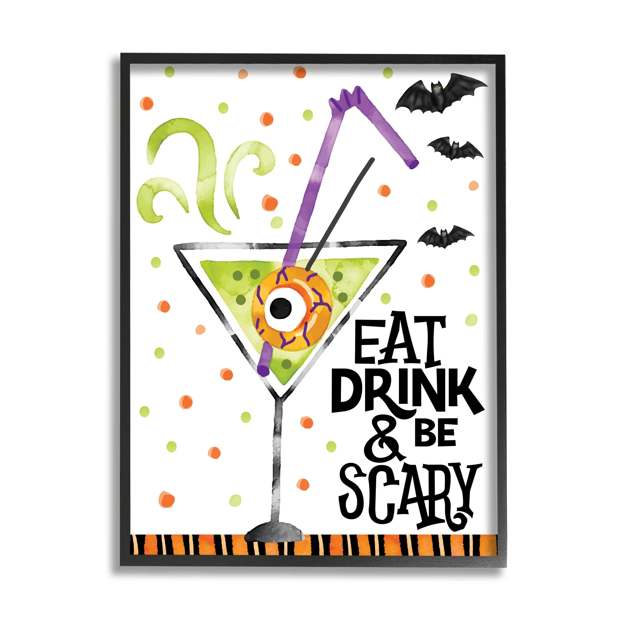 Stupell Industries Eat Drink & Be Scary Halloween Holiday Painting Gray Framed Art Print Wall Art