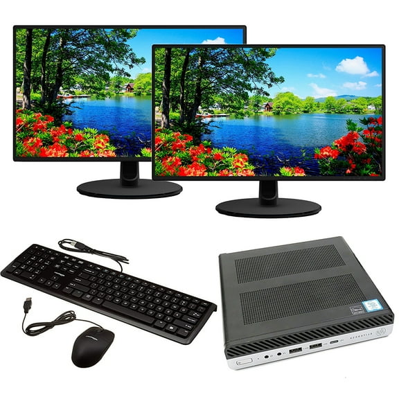 Restored HP EliteDesk 800 G3 Micro Desktop Computer Intel Core i5-6500T 2.5GHz 16GB RAM 512GB SSD Keyboard and Mouse Wi-Fi Dual 22" LCD Monitors Windows 10 Pro PC (Refurbished)
