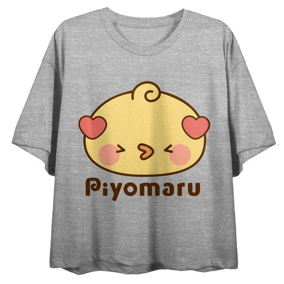 Piyomaru Cute Character Face Crew Neck Short Sleeve Gray Heather Women's Crop Top
-Medium