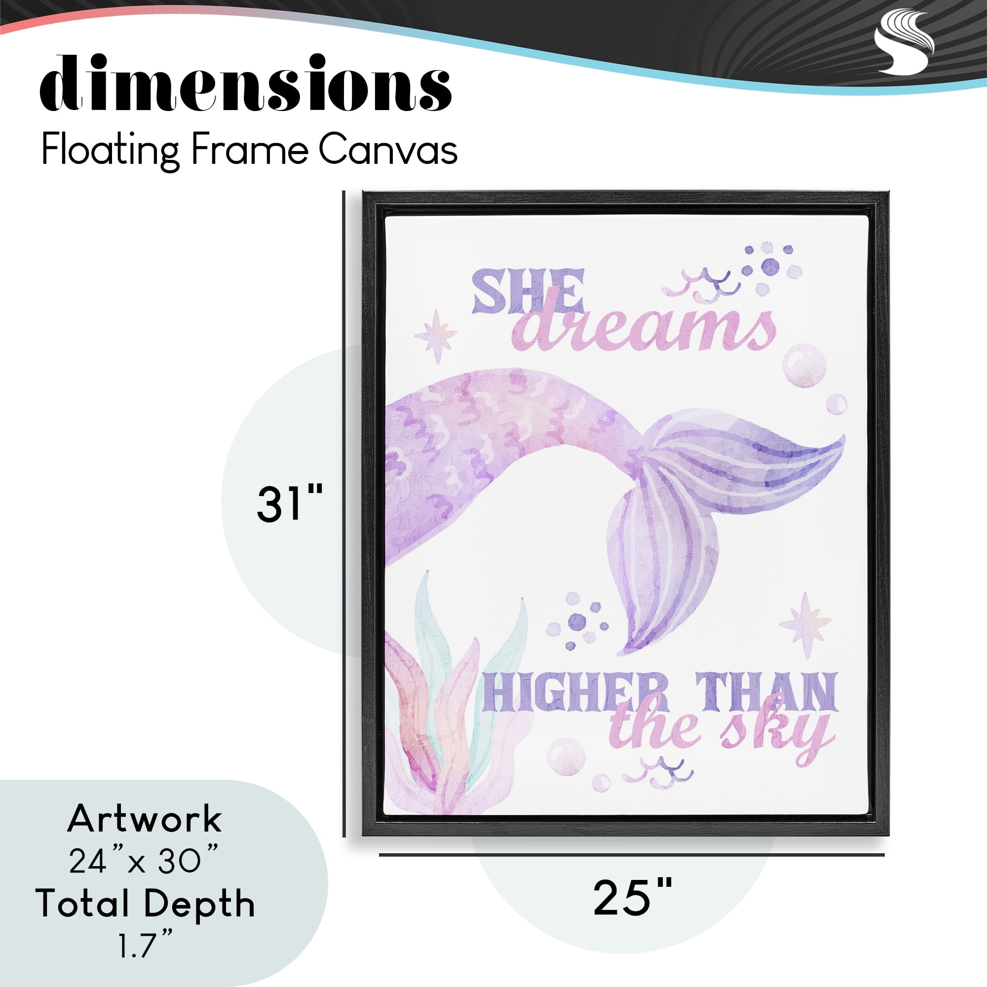 She Dreams Higher Than The Sky Black Framed Floater Canvas Wall Art, design by Kim Allen