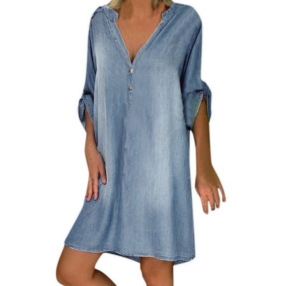 Dresses for Women,Fashion Women Casual Sexy V-Neck Solid Dresses Summer Short Sleeve Pullover Dress