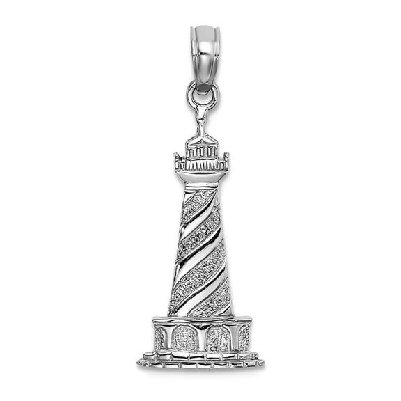 14k White Gold White Cape Hatteras Lighthouse 2-d Charm 26.2x10.5mm Wide 1mm Thick Pendant Necklace for Women