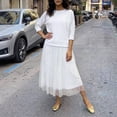 thumbnail image 2 of DHFJKG Skirt Sets For Women 2 Piece Outfits Long Sleeve Crewneck Pullover T Shirts Casual Mesh Midi Skirt Matching Set Versatile Outfit, 2 of 5