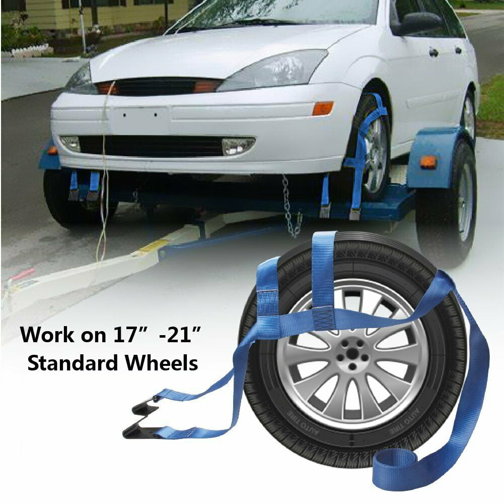2Pcs Car Tire Basket Tie Down Straps Adjustable Tow Dolly Wheel Net Set
