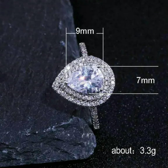 3CT Pear Cut AAA Cz Band Women's 925 Silver Engagement Wedding CZ Ring Size 5-10